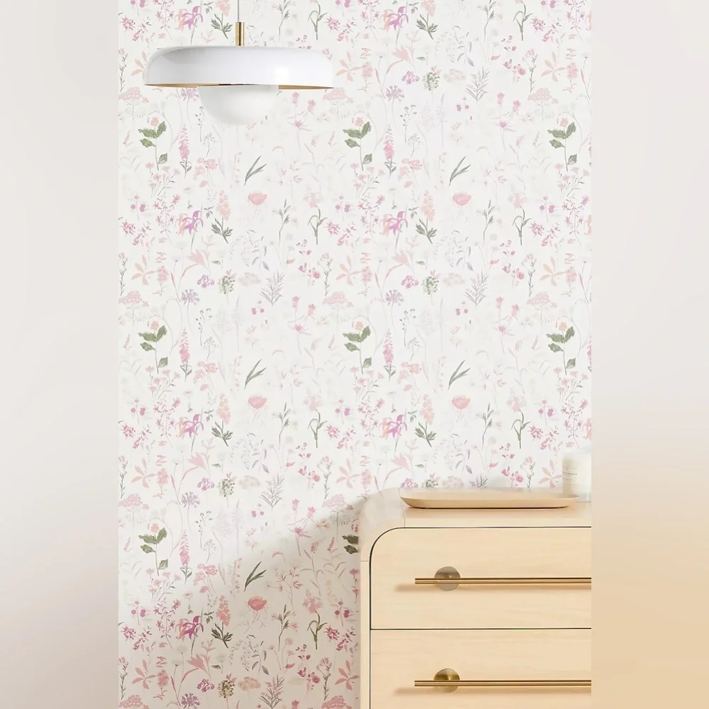 Anthropologie Layne Wallpaper Light Pink Floral Wallpaper York Wallcoverings NWT - Picture 4 of 5